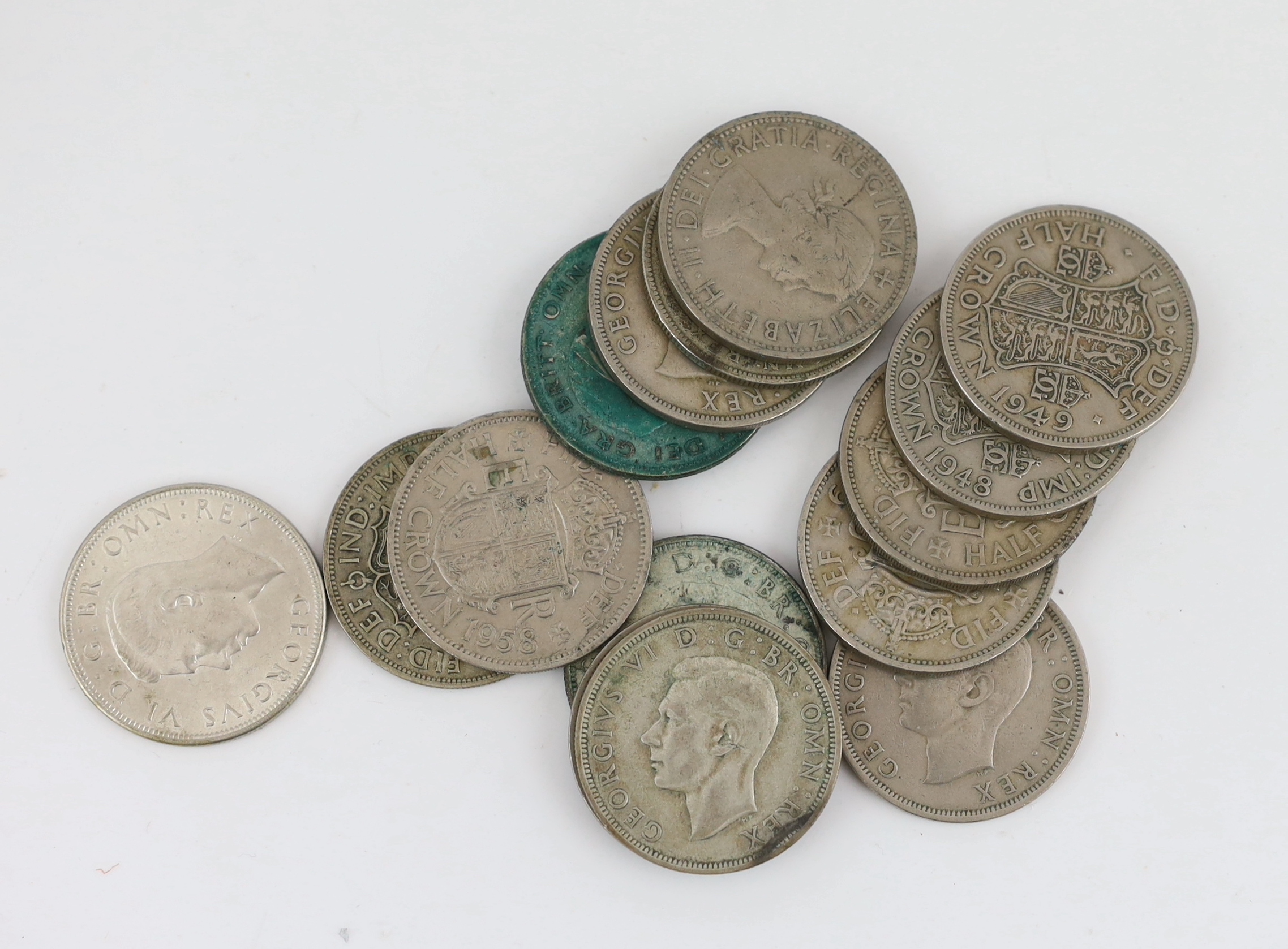 British and World coins, mostly silver including - 1670, 1695 and 1888 crowns, William IV to George VI halfcrowns, two Gothic florins, 1918 florin, good VF, and 1935 florin, good VF, various florins, sixpences, threepenc